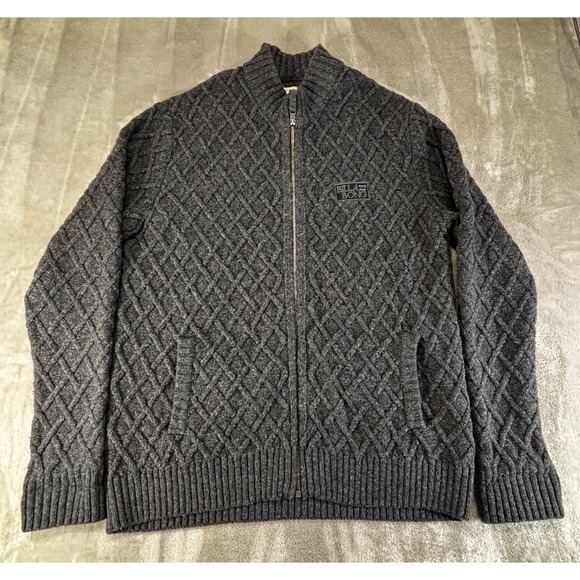 Billabong Other - Billabong‎ Full Zip Sweater Mens L Gray Diamond Cable Knit 37% wool